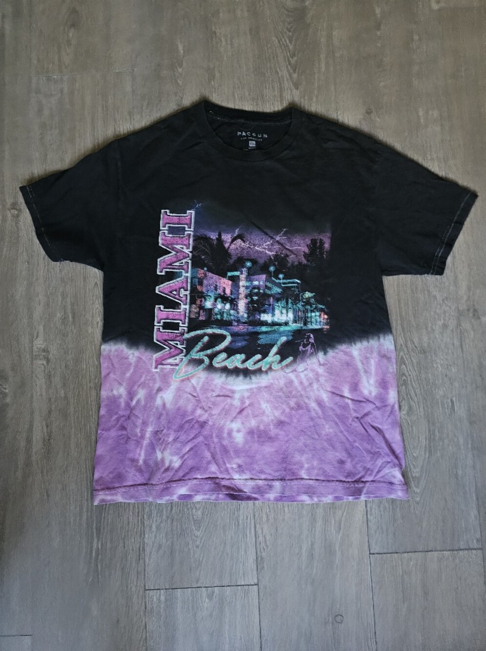 PacSun Black & Purple Miami Beach Graphic Tie-Dye Tee